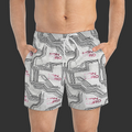 NON CURO PATTERN SWIM TRUNKS — WHITE & PINK ALL-OVER PRINT BEACH SHORTS