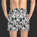 Non Curo Skull & Dagger Swim Trunks — Black & White All-Over Print