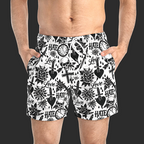Non Curo Skull & Dagger Swim Trunks — Black & White All-Over Print