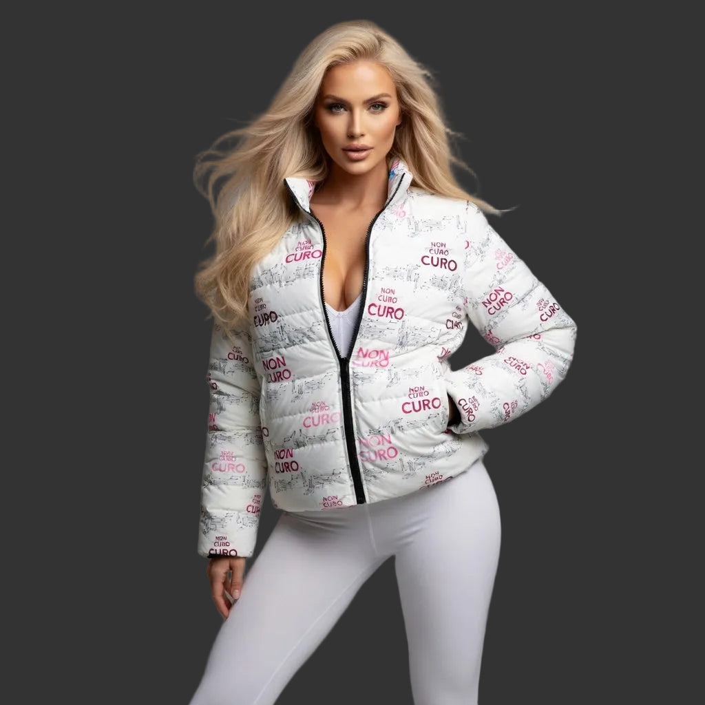 "NON CURO" WOMEN'S PUFFER JACKET —WHITE CIRCUIT-BOARD WINTER COAT